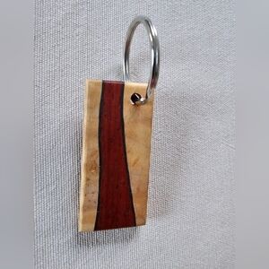 NWOT Handmade Wood Inlay Keychain - Red & Natural